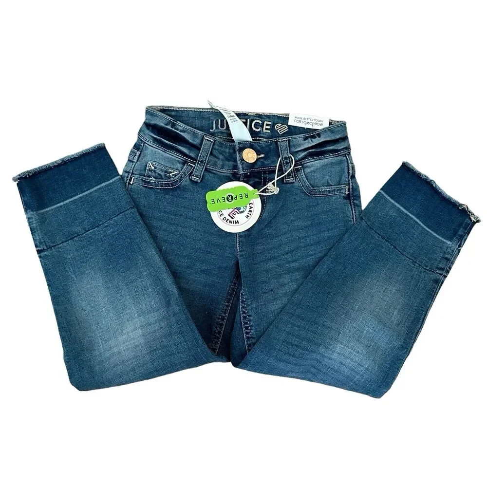 Justice Girls Girlfriend Repreve Slim Distressed Jeans Blue Size 7 NWT